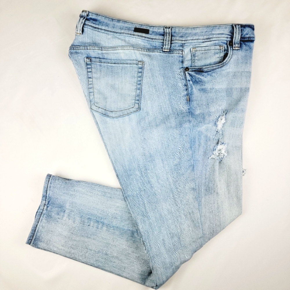 KUT Womens Plus Size 20W Distress Stretch Boyfriend Light Wash Denim Blue Jeans